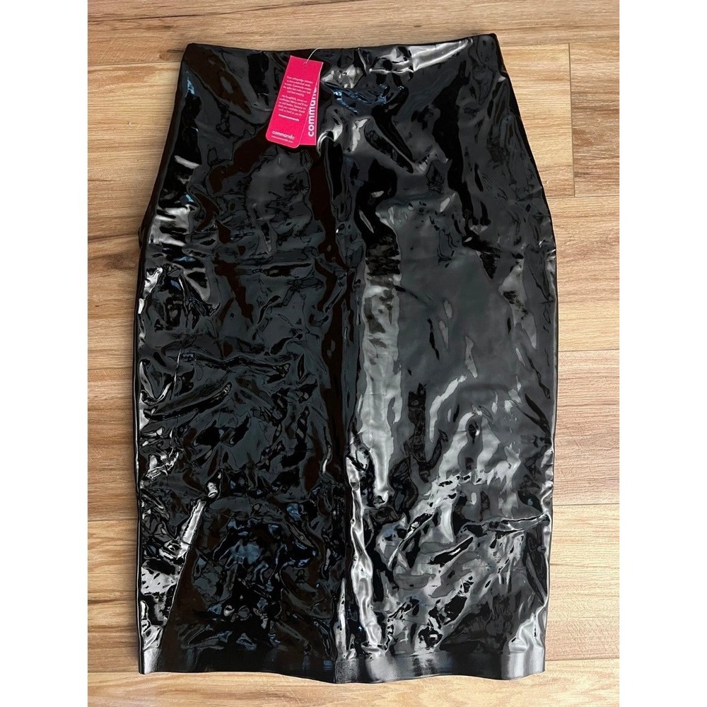 NWT! LG/XL Commando Faux Leather Patent Midi Skirt Black High Waist Pencil Skirt